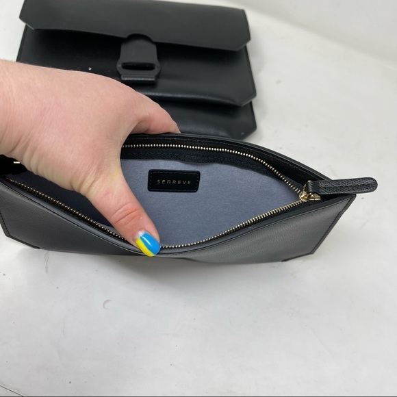 Senreve Black Leather Pebbled Convertible Belt Clutch Crossbody Bag - Picture 10 of 14